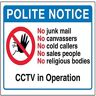 V Safety Beleefde mededeling: Geen koude bellers, CCTV in verrichtingsbord 150mm x 100mm Zelfklevend Vinyl