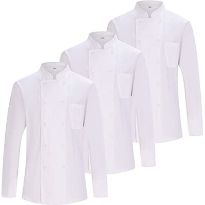MISEMIYA Set van 3 eenheden -heren koksjas heren koksjas Hospitality Uniform Ref.842, wit, L MISEMIYA Set van 3 eenheden -heren koksjas heren koksjas Hospitality Uniform Ref.842, wit, L
