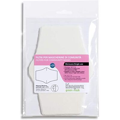 KANGURU Green Mask filters, set van 20 niet-geweven vervangbare filters voor Gezichtsmasker, ademend, voor volwassenen en kinderen. KANGURU Green Mask filters, set van 20 niet-geweven vervangbare filters voor Gezichtsmasker, ademend, voor volwassenen en kinderen.