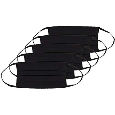 Oscar Apparels herbruikbaar gezichtsmasker, 100% BCI katoen met elastische lus, volwassenen (5 stuks), Zwart, One Size (Pack of 5) Oscar Apparels herbruikbaar gezichtsmasker, 100% BCI katoen met elastische lus, volwassenen (5 stuks), Zwart, One Size (Pack of 5)