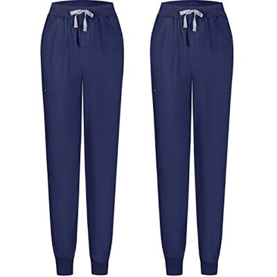 MISEMIYA Set van 2 sanitaire broek unisex gezondheiduniform medische uniformen werkbroek 8316, Donkerblauw, L MISEMIYA Set van 2 sanitaire broek unisex gezondheiduniform medische uniformen werkbroek 8316, Donkerblauw, L