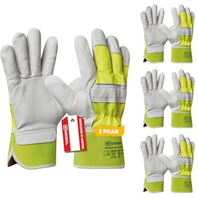 Gebol Worker Pro Thermo Lederen werkhandschoenen met koude-isolerende voering, waterafstotende winterhandschoenen, voor heren, maat L (maat 9), geel, wit, 3 paar multipack Gebol Worker Pro Thermo Lederen werkhandschoenen met koude-isolerende voering, waterafstotende winterhandschoenen, voor heren, maat L (maat 9), geel, wit, 3 paar multipack