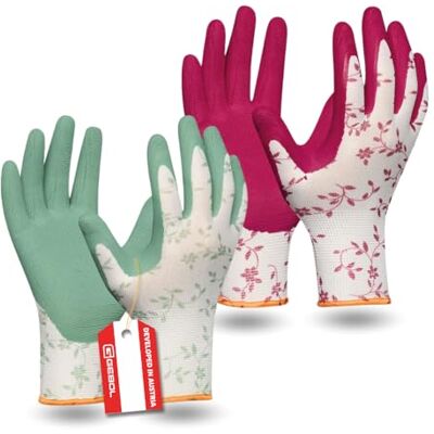 Gebol Flower Duo 2 paar maat S (maat 7) tuinhandschoenen dubbelpak in de trendy kleuren 2023 werkhandschoen met bloemenpatroon zachte latex coating voor een goede grip voor dames rood Voor bloembedden, rozen en planten, beschermt tegen doo Gebol Flower Duo 2 paar maat S (maat 7) tuinhandschoenen dubbelpak in de trendy kleuren 2023 werkhandschoen met bloemenpatroon zachte latex coating voor een goede grip voor dames rood Voor bloembedden, rozen en planten, beschermt tegen doo