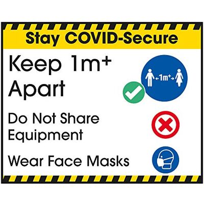 V Safety CV327CU-S Vsafety Covid-Secure sticker 1 m afstand/dragen gezichtsmaskers 100 mm x 80 mm zelfklevend vinyl, 100 x 80 mm V Safety CV327CU-S Vsafety Covid-Secure sticker 1 m afstand/dragen gezichtsmaskers 100 mm x 80 mm zelfklevend vinyl, 100 x 80 mm