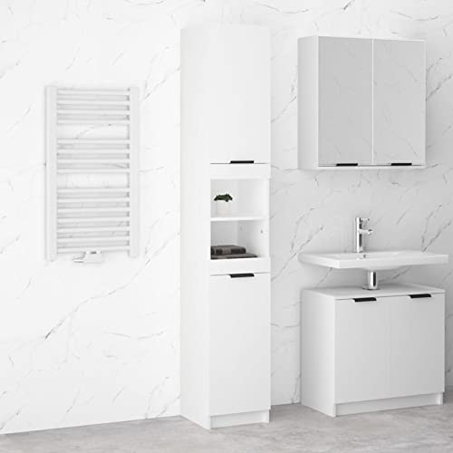 JUNZAI Badkamerkast wit 32x34x188,5 cm ontworpen hout, badkamer opbergladen, badkamerplanken vrijstaand