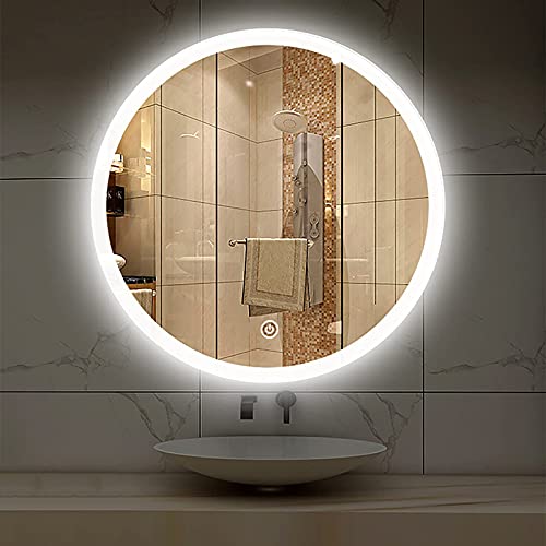 Generic Ronde badkamer verlichte spiegel, ijdelheid spiegel met 3 kleuren lichten muur gemonteerde spiegel dimbare make-up spiegel met verlichting (A 700X700MM)