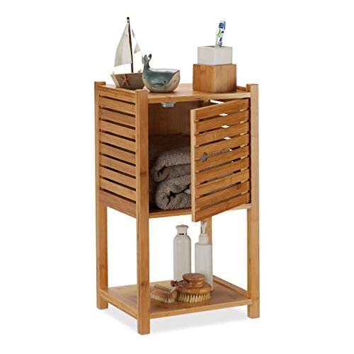 Relaxdays badkamerkast bamboe, 2 etages & 1 vak, badkamer & keuken, smal, badkamermeubel HBD 62.5 x 35 x 29 cm, naturel