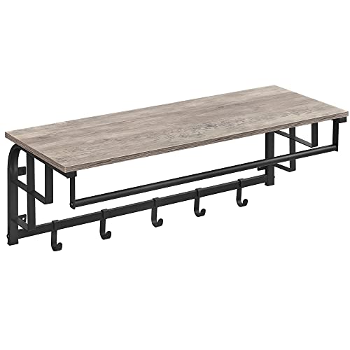 VASAGLE wandkast, wandkast met legbord, wandkast met 5 uitneembare haken, hoedenplank, voor hal, slaapkamer, badkamer en woonkamer, 80 x 30 x 27 cm,greige-zwart, LCR102B02