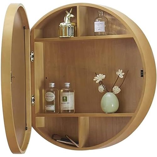 SAJMN Spiegelkasten Badkamer Badkamer Flip-deur Ronde Ronde Badkamer Badkamer Make-up Wandmontage Ronde Spiegel