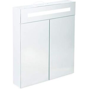 Relaxdays spiegelkast LED verlichting, met 2 deuren, 3 vakken, van staal, HxBxD: 67 x 60 x 12 cm, stopcontact, wit Relaxdays spiegelkast LED verlichting, met 2 deuren, 3 vakken, van staal, HxBxD: 67 x 60 x 12 cm, stopcontact, wit