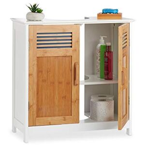 Relaxdays wastafelonderkast, bamboe deuren, sifon uitsparing, legplank, HBD: 60 x 60 x 30 cm, badkamerkast, natuur/wit Relaxdays wastafelonderkast, bamboe deuren, sifon uitsparing, legplank, HBD: 60 x 60 x 30 cm, badkamerkast, natuur/wit