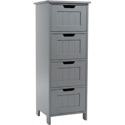 Relaxdays badkamerkast, 4 lades, MDF, smal, bijzetkast voor badkamer, hal, keuken, grijs 82x30x30 cm Relaxdays badkamerkast, 4 lades, MDF, smal, bijzetkast voor badkamer, hal, keuken, grijs 82x30x30 cm