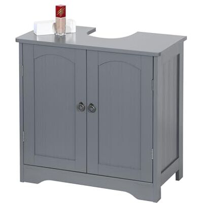 Relaxdays wastafelonderkast met 2 deuren, MDF, 60x60x30 cm, grijs, onderbouwkast voor badkamer Relaxdays wastafelonderkast met 2 deuren, MDF, 60x60x30 cm, grijs, onderbouwkast voor badkamer