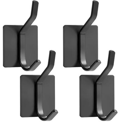 Oderra 4 stuks zelfklevende wandhaken, haken voor badjas, badkamer, kleefhaken voor kasten, deuren, muren, zonder boren, roestvrij zwart Oderra 4 stuks zelfklevende wandhaken, haken voor badjas, badkamer, kleefhaken voor kasten, deuren, muren, zonder boren, roestvrij zwart