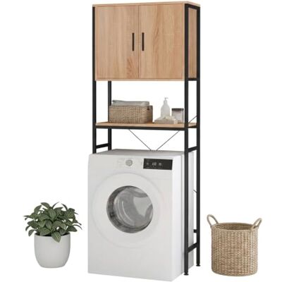 Relaxdays wasmachinekast, met open vak en 2 deuren, natuur/zwart droger of toilet, 170 x 64,5 x 27 cm Relaxdays wasmachinekast, met open vak en 2 deuren, natuur/zwart droger of toilet, 170 x 64,5 x 27 cm