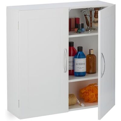 Relaxdays hangkast badkamer, 3 vakken, verstelbare planken, 2 deuren, HxBxD: 60 x 60 x 20 cm, badkamerkast hangend, wit Relaxdays hangkast badkamer, 3 vakken, verstelbare planken, 2 deuren, HxBxD: 60 x 60 x 20 cm, badkamerkast hangend, wit