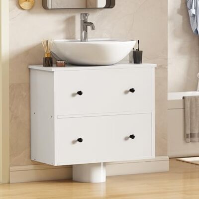 YITAHOME badkamer onder gootsteen kast, muur gemonteerd onder gootsteen opslag, badkamer opslag met 2 laden, Toiletpapier opbergkast, ijdelheid, 60 x 30 x 50 cm voor kleine badkamer, Wit YITAHOME badkamer onder gootsteen kast, muur gemonteerd onder gootsteen opslag, badkamer opslag met 2 laden, Toiletpapier opbergkast, ijdelheid, 60 x 30 x 50 cm voor kleine badkamer, Wit
