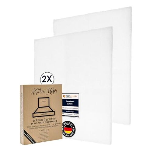 Kitchen Helpis ® Afzuigkap vetfilter, 2 stuks, vetfilter voor afzuigkap, 57x47x1 cm, individueel afsnijdbaar afzuigkap pluizenfilter, vetfilter afzuigkap universeel