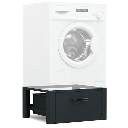 Bodo ® Wasmachine Verhoger Wasmachine Verhoger Met Opberglade Wasmachine opbouwmeubel Wasmachine Sokkel Universeel (Zwart)