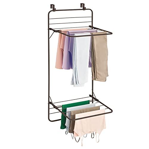 mDesign wasrek – ruimtebesparende metalen droogrek om aan de deur te hangen – met 2 niveaus – praktische wasdroger voor badkamer of wasruimte – brons