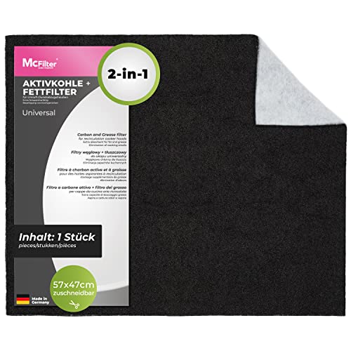 McFilter 1 actieve kool + vetfilter voor afzuigkap op maat te snijden, universeel, 57 x 47 cm, actieve koolfilter voor afzuigkap, afzuigfilter