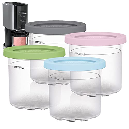 tacery 4-delige ijscontainers, compatibel met NC299AMZ & NC300s-serie Ninja Creami-ijsmachines, met deksels Vriezer Voedselopslagcontainers, niet-BPA plastic containers, vaatwasmachinebestendig