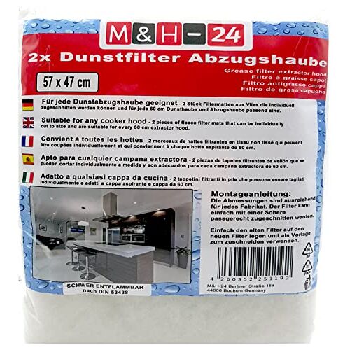 M&H-24 Afzuigkapfilter universeel filter voor afzuigkappen vetfilter 47 x 57 cm (2 stuks)