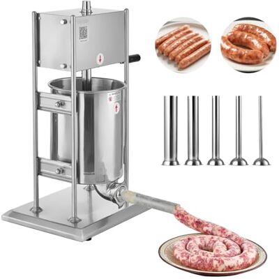 VEVOR Handmatige worstvuller 10 L verticale worstvulmachine vleesvuller met 2 snelheden (snel/langzaam), high-performance vulpen van roestvrij staal met 5 worstvulbuizen, vleesvulling VEVOR Handmatige worstvuller 10 L verticale worstvulmachine vleesvuller met 2 snelheden (snel/langzaam), high-performance vulpen van roestvrij staal met 5 worstvulbuizen, vleesvulling