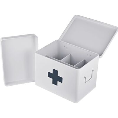 Relaxdays medicijnbox met 4 vakken, uitneembare inzet, handgrepen, HxBxD: 21 x 28 x 20,5 cm, wit Relaxdays medicijnbox met 4 vakken, uitneembare inzet, handgrepen, HxBxD: 21 x 28 x 20,5 cm, wit