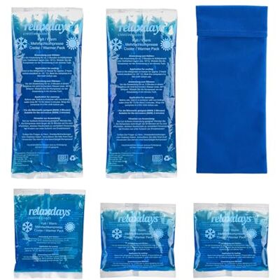 Relaxdays coldpacks, set van 5, 3 groottes, met hoes, warmte en koude therapie, magnetron, gelpacks, herbruikbaar, blauw Relaxdays coldpacks, set van 5, 3 groottes, met hoes, warmte en koude therapie, magnetron, gelpacks, herbruikbaar, blauw