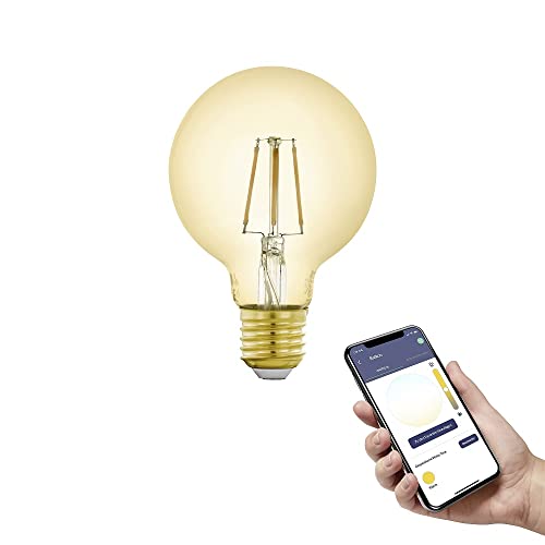 Eglo connect.z Smart Home LED lamp E27, G80, ZigBee, app en spraakbesturing, dimbaar, warm wit, 500 Lumen, 5 W, vintage gloeilamp amber