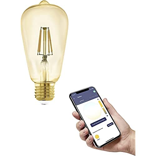 Eglo connect.z Smart Home LED lamp E27, ST64, ZigBee, app en spraakbesturing, dimbaar, warm wit, 500 Lumen, 5,5 W, vintage gloeilamp amber