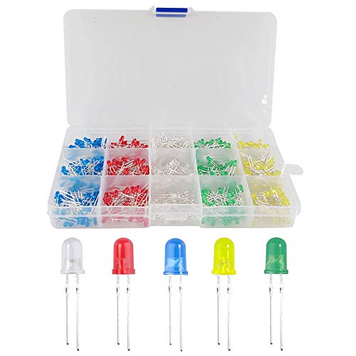 YIXISI 600 Stuks 3mm LED Diodekit, 2-pins Lichtgevende Diodes, LED Lamp met Ronde Kop, LED Lichtdiodes, Geassorteerde Kleuren Diodes Weerstanden Kit (5 Kleuren)