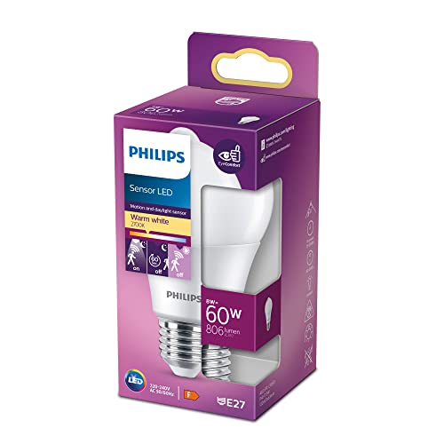 Philips LED-lamp met Sensor Warmwit licht E27 60 W Mat Energiezuinige LED-verlichting