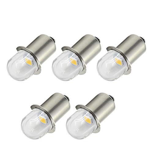 Ruiandsion Upgrade LED Zaklamp Lampen P13.5S Base Socket Warm Wit LED Lampen 3V/6V Vervanging voor Koplamp Zaklamp Lampen, Negatieve Aarde (Pack van 5)