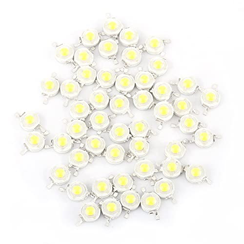 Zerodis 50 stuks krachtige led-chips, super heldere intensiteit, SMD COB lichtdiode-componenten, 1 W, doe-het-zelf verlichting voor krachtige spotlight-projector (koud wit)