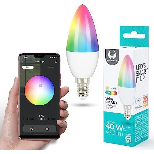 FOREVER Smart WiFi 5,5 W LED-lamp met E14-schroefdraad, RGB-kleurregelbaar, CCT lichttemperatuurregeling, ondersteuning voor Tuya Smart App