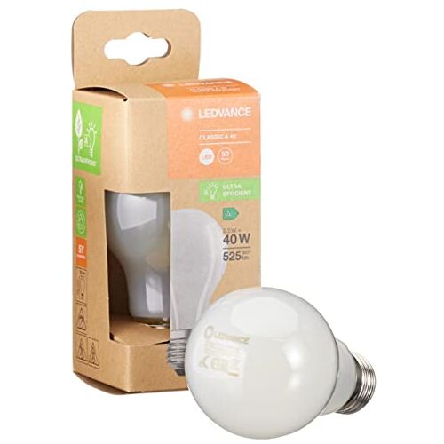 Ledvance Spaarlamp, matte lamp, E27, warm wit (3000K), 2,5 watt, vervangt 40W gloeilamp, zeer efficiënt en energiebesparend, pak van 6