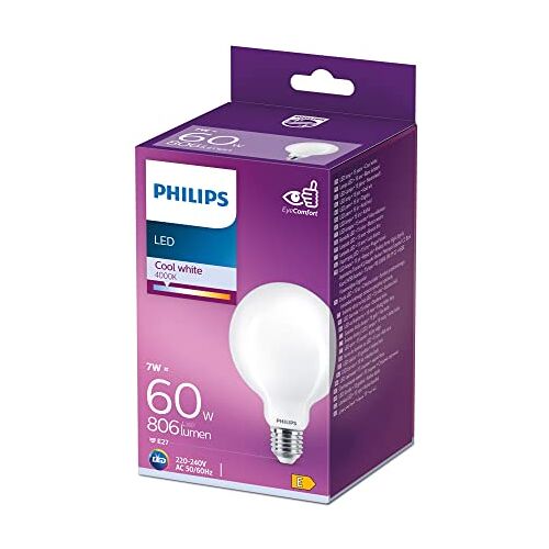 Philips LED-lamp Globe Koelwit licht E27 60 W Mat Energiezuinige LED-verlichting