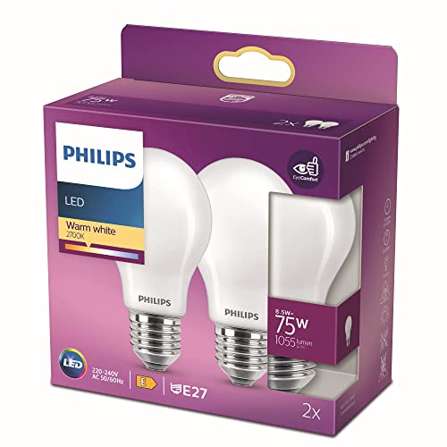 Philips LED-lamp 2-pack- Warmwit licht E27 75 W Mat Energiezuinige LED-verlichting