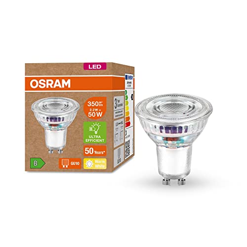 OSRAM Lamps OSRAM LED spaarlamp, PAR16 reflector, GU10, warm wit (3000K), 2,1 watt, vervangt 50W gloeilamp, zeer efficiënt en energiebesparend, pak 1