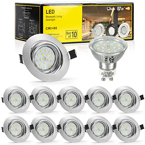 Bojim LED Downlights 10X GU10 Inbouw Plafondverlichting Koel Wit 4000 K 6 W 6 = 54 W 600lm Spot Lights voor Plafond, 30 Graden Verstelbare Lamp 230 V AC Niet Dimbaar IP20 82Ra