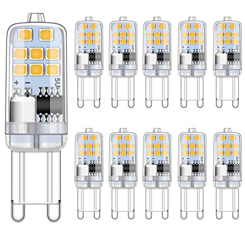 Ugvmn G9 LED-lamp 2W warm wit 3000K komt overeen met 15W 20W halogeenlampen, geen flikkering G9-gloeilampen, niet dimbaar, G9-fitting, energiespaarlamp, 200LM, AC 220-240V, verpakking van 10