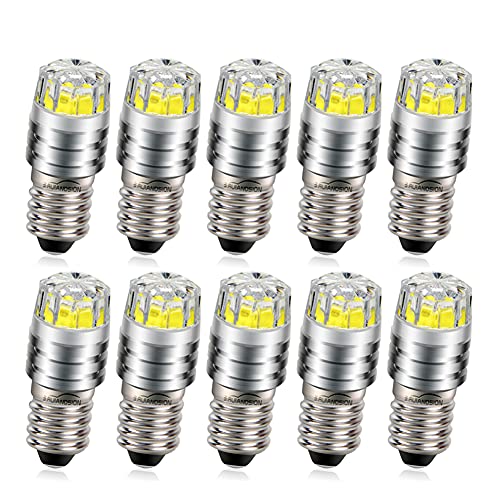 Ruiandsion 10 stks E10 LED Upgrade Lamp 2W COB 6V Wit LED Lamp Vervanging voor Zaklampen Zaklamp Koplamp Koplamp, Negatieve Aarde