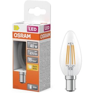 OSRAM LED-lamp Ster kaarsvorm B40 filament, 2700 K warm wit, 3,4 W, B15d, helder, 470 lm, 15.000 h, voor kroonluchters en decoratieve armaturen OSRAM LED-lamp Ster kaarsvorm B40 filament, 2700 K warm wit, 3,4 W, B15d, helder, 470 lm, 15.000 h, voor kroonluchters en decoratieve armaturen