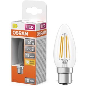 OSRAM LED-lamp Ster kaarsvorm B40 filament, 2700 K warm wit, 3,4 W, B22d, helder, 470 lm, 15.000 h, voor kroonluchters en decoratieve armaturen OSRAM LED-lamp Ster kaarsvorm B40 filament, 2700 K warm wit, 3,4 W, B22d, helder, 470 lm, 15.000 h, voor kroonluchters en decoratieve armaturen