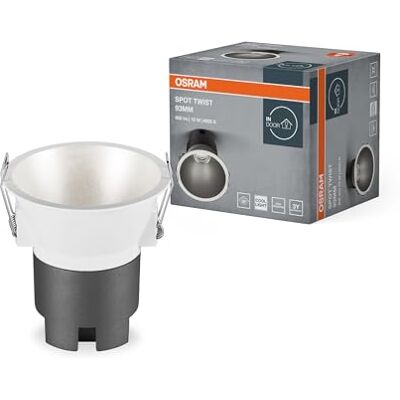 OSRAM SPOT TWIST inbouwdownlight, zilver, 10W, 800lm, 840 WT, 93mm diameter, koud witte lichtkleur, tot 90% energiebesparing t.o.v. halogeen downlights, eenvoudige installatie, 4000K. OSRAM SPOT TWIST inbouwdownlight, zilver, 10W, 800lm, 840 WT, 93mm diameter, koud witte lichtkleur, tot 90% energiebesparing t.o.v. halogeen downlights, eenvoudige installatie, 4000K.