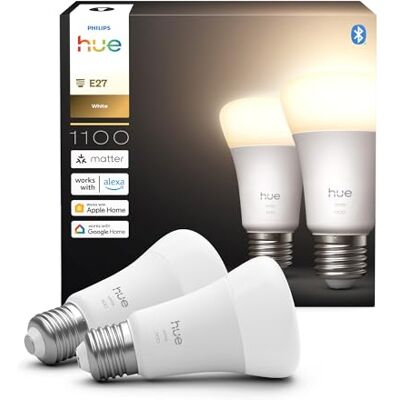 Philips Smart LED A60 lamp, warmwit licht 2700 K, E27-fitting, 9,5 W, 1100 lumen, dimbaar, werkt met Alexa, Google Assistant en Apple Home, 2-pack Philips Smart LED A60 lamp, warmwit licht 2700 K, E27-fitting, 9,5 W, 1100 lumen, dimbaar, werkt met Alexa, Google Assistant en Apple Home, 2-pack