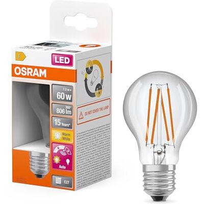 OSRAM Star+ LED lamp met daglichtsensor, E27-basis Filament optiek,Warm wit (2700K), 806 Lumen, substituut voor 60W-verlichtingsmiddel niet-dimbaar, 1-Pak OSRAM Star+ LED lamp met daglichtsensor, E27-basis Filament optiek,Warm wit (2700K), 806 Lumen, substituut voor 60W-verlichtingsmiddel niet-dimbaar, 1-Pak