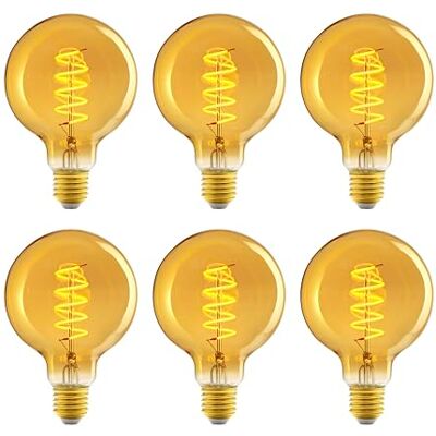 Amazon Basics Ledlampen, 6 stuks, E27, antieke stijl, retro, amberkleurig glas, vintage, G93, 4 W (vervangt 25 W), 1800 K, ultrawarm licht Amazon Basics Ledlampen, 6 stuks, E27, antieke stijl, retro, amberkleurig glas, vintage, G93, 4 W (vervangt 25 W), 1800 K, ultrawarm licht